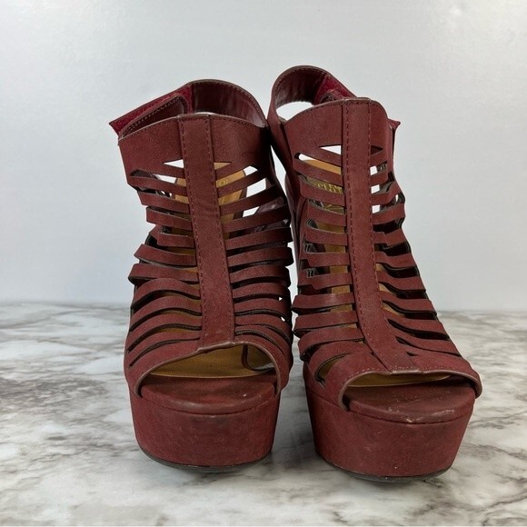 Speed Limit 98 Burgundy Strappy Heels- 5.5” Heels- Size 8 - Picture 2 of 4